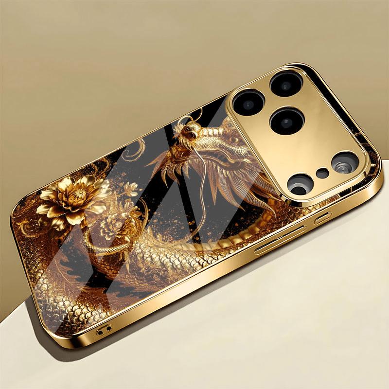 New electroplated glass phone case with dragon pattern suitable for iPhone 17 16 15 14 13 12 11