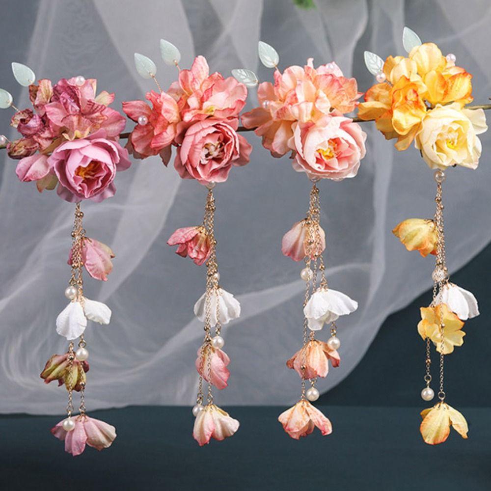 Tassel Hair Clip Fork Artificial Flower Tassel Headwear New Hairpins  Hanfu