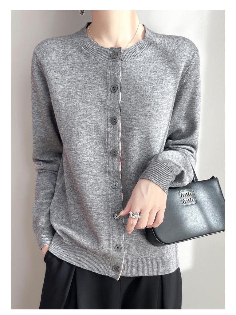 Women's Round Neck Long Sleeve Patchwork Cardigan – New Autumn/Winter Loose Knitted Sweater Coat