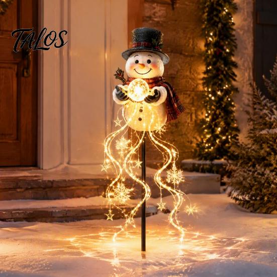 Energy Efficient Patio Festive Lights Solar Snowman Garden Stake Light, Flowing Waterfall LED Fairy Light with Decorative Resin Ground Stakes