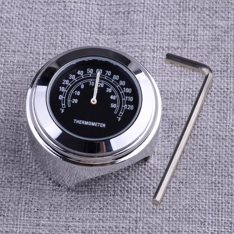 New 7/8 1 Universal Motorcycle Handlebar Chrome Mount Black Surface Temp Thermometer Aluminum Alloy