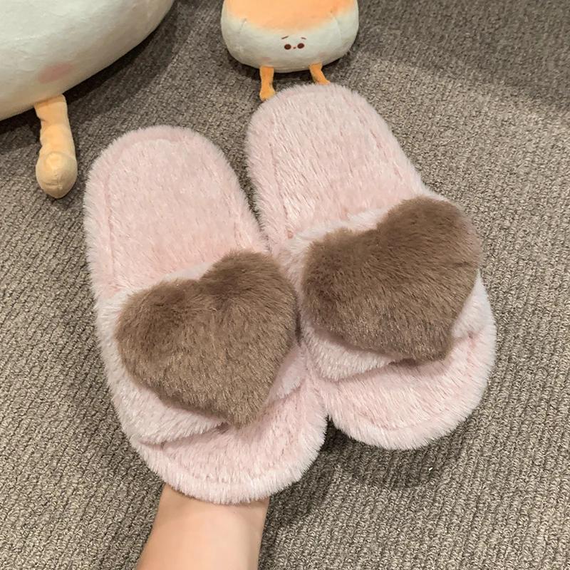 2024 Children Plush Shoes for Girl Winter New Sweet Love Fashion Korean Style Soft Anti-slippery Chic Versatile Outside Slippers