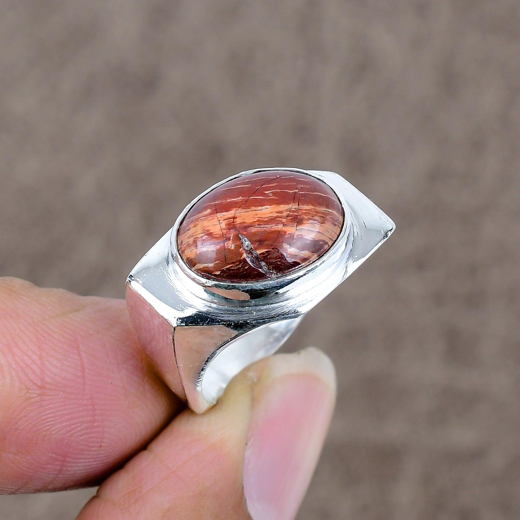

Red Snakeskin Genstone Handmade 925 Sterling Silver Jewelry Ring Size 8 KKG-517