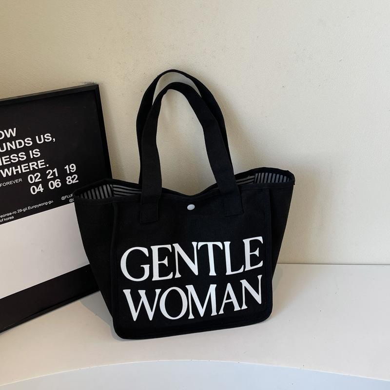 Large-capacity Canvas Bag Women's New Fashion Contrasting Color Versatile Shoulder Bag Commuter Tote Bag