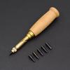 Japanese Style Leather Hole Punch Set Adjustable Screw Punch Tool 6 Tip Sizes with Wood Handle Bookbinding Paper Wood Crafting