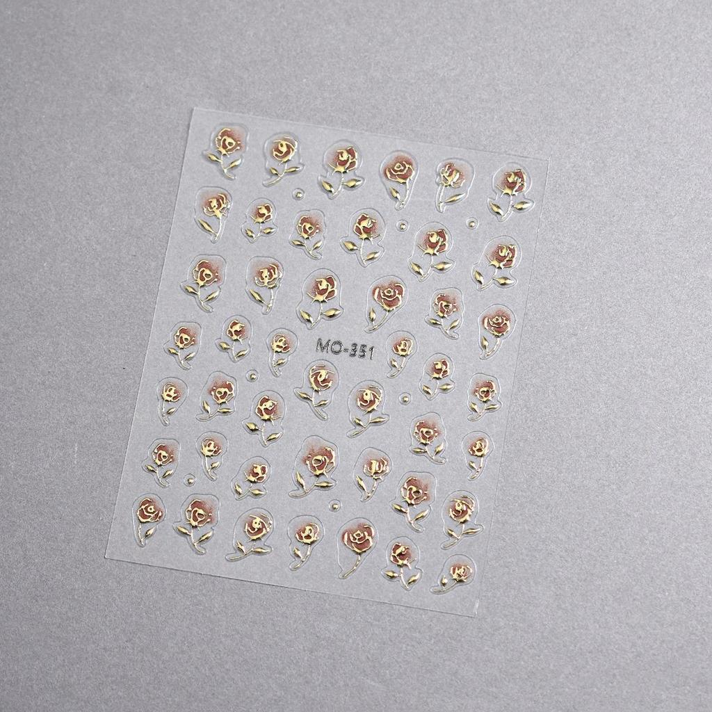 5D Gold-Foil Wild Rose Embossed Nail Art Stickers