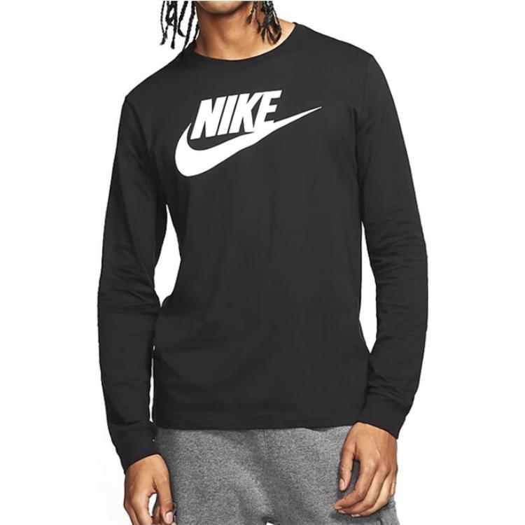 Nike Logo Print Crew Neck Long Sleeve T-Shirt Men Tops Black CI6291-010