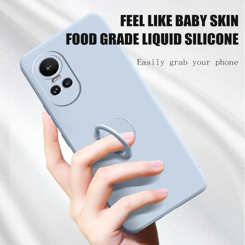 Case For Funda Oppo Reno 10 5g Liquid Silicone Ring Holder Soft Phone Skin Cover for Oppo Reno 10 Pro Upgrade Shockproof Back Fundas