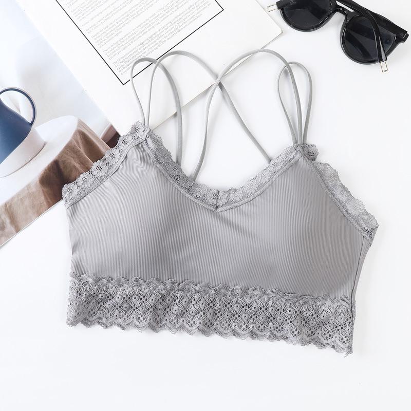 

Женский кружевной спортивный бюстгальтер Ice Silk — сексуальный, удобный, дышащий и стильный. One Size серый