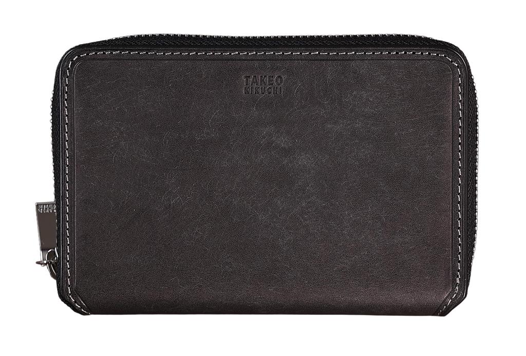 Takeo Kikuchi Margo II Bifold Wallet with Round Genuine Medium Cowhide Black X Black Men's Zipper, Leather, 780614, Wallet, Leather, Leather, [NEW]