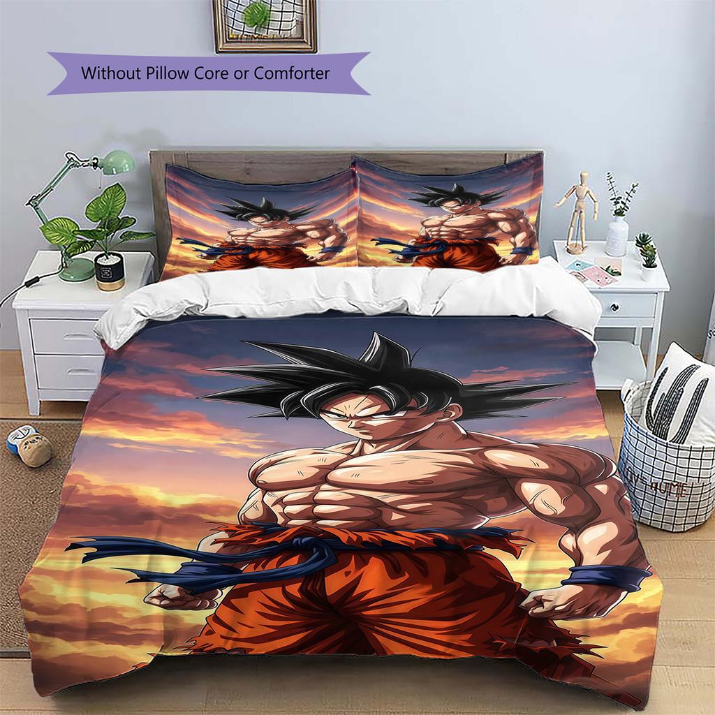 Son Goku Muster Bettwäsche, Steppbett Set Bettbezug Kissenbezug Zuhause Geburtstagsgeschenk (1 Bettbezug + 2 Kissenbezüge, ohne Füllung)