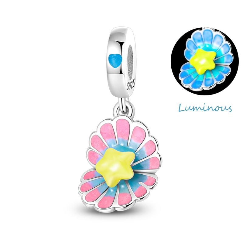 Copper Jellyfish Dolphin Turtle Starfish Shell Luminous Ocean Series Charms Beads Fit 3Mm Original Bracelets Diy Jewelry