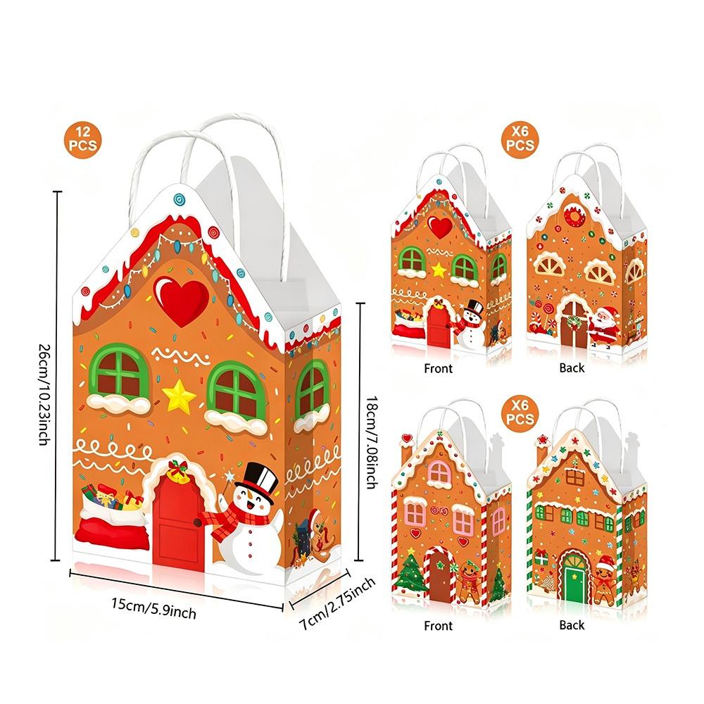 Various Styles Christmas Gift Bags 12 Pcs Kraft Christmas Bags Treat Candy Bags For Gift Wrapping