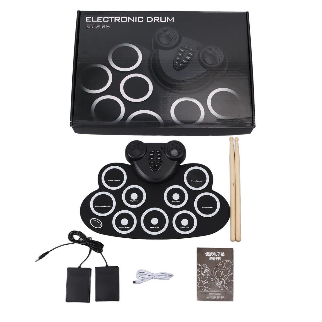 Elektronisches Roll-Up-Schlagzeug Doppelhorn Wiederaufladbar Faltbares Elektrisches Übungsschlagzeug für Kinder