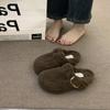 Thick-soled Sheep Curly Wool Plush Bag Head Half Slippers Women's Outer Wear 2025 Winter New Cork Wool Slippers One Pedal