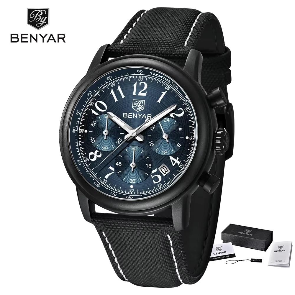 BENYAR New Sports Men Quartz Wristwatch Luxury Leather Military Watches 5 Bar Waterproof Fashion Watch For Men Reloj Hombre