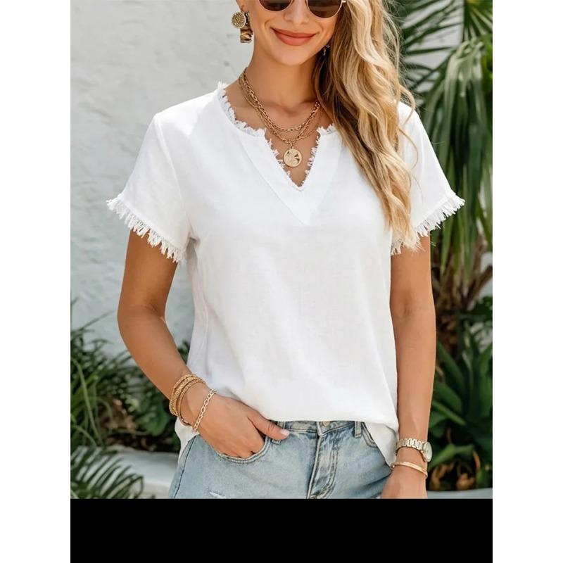 JPNTKY Women's Fashion Casual V-Neck Short Sleeve Blouses & Shirts