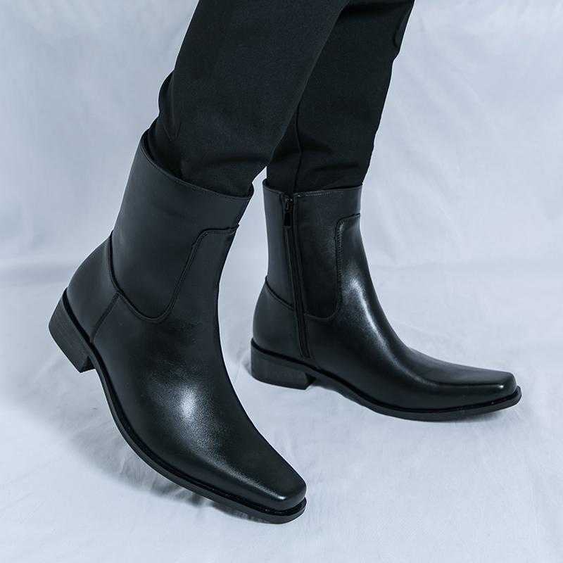 Fashion Brand Chelsea Men's Boots Men Comfortable Side Zipper High Top Boot Outdoor Classic Fashion British Style Pointed Knight Boots