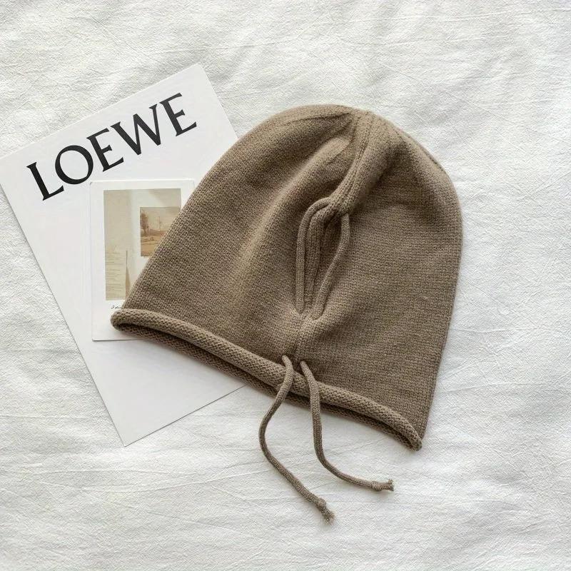 Drawstring Baggy Slouchy Beanies For Women Fashion Skullies Cap Autumn Winter Warm Pile Hat Kpop Solid Color Woolen Bonnet