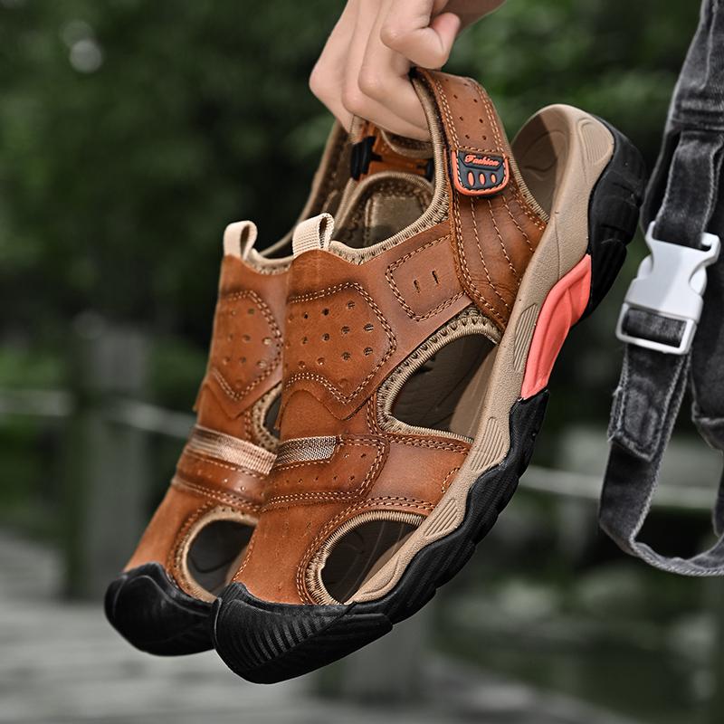 Summer Men's Sandals Breathable Genuine Leather Outdoor Sandals Casual Beach Sandals