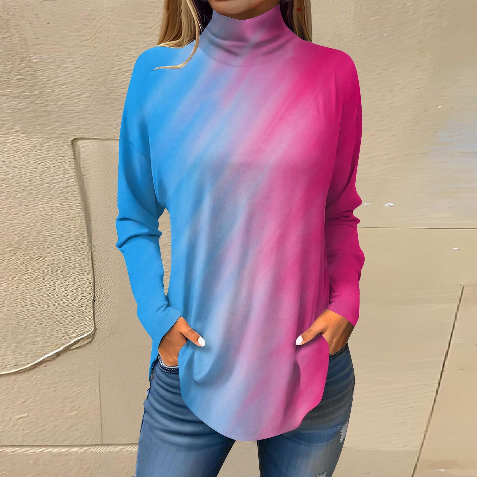 

Женская модная повседневная футболка с длинным рукавом с высоким воротом и принтом, пуловер, топ XXXL