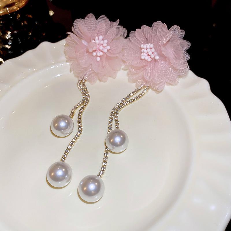 Silver Needle Heart Resin Flower Mesh Earrings: Luxurious, Sweet, Fresh, and Elegant Mori-Style Women's Jewelry