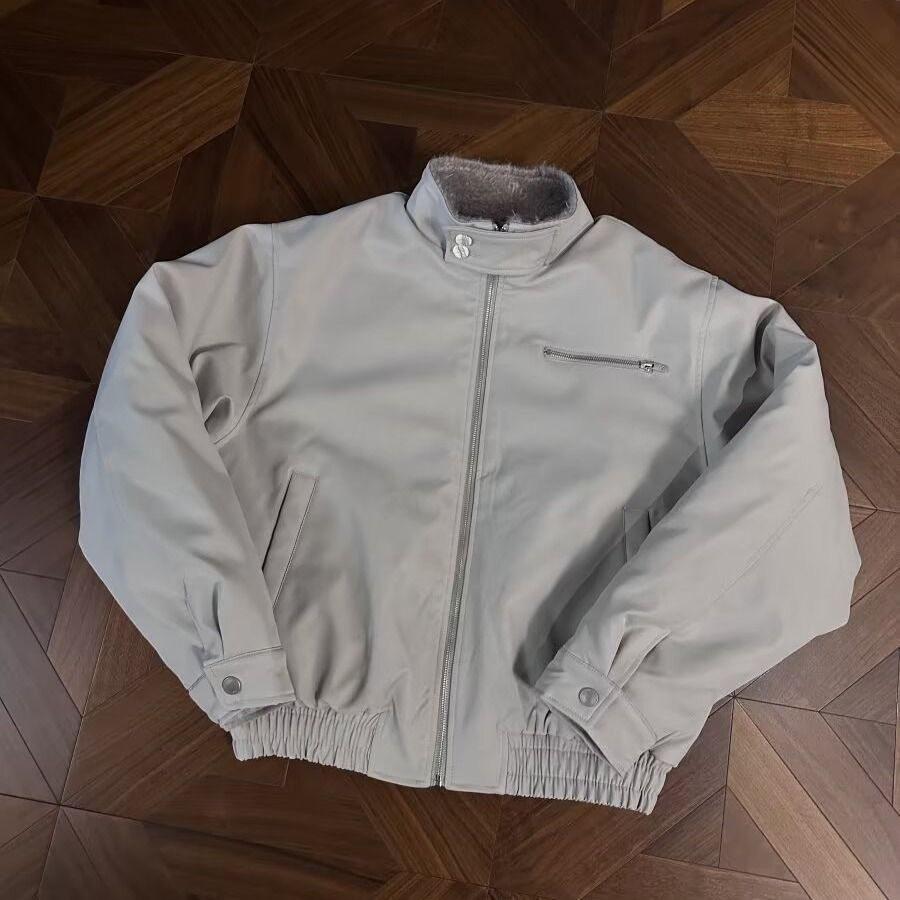 

Мужская свободная куртка-бомбер Harrington Снежный орел с меховым воротником L серый