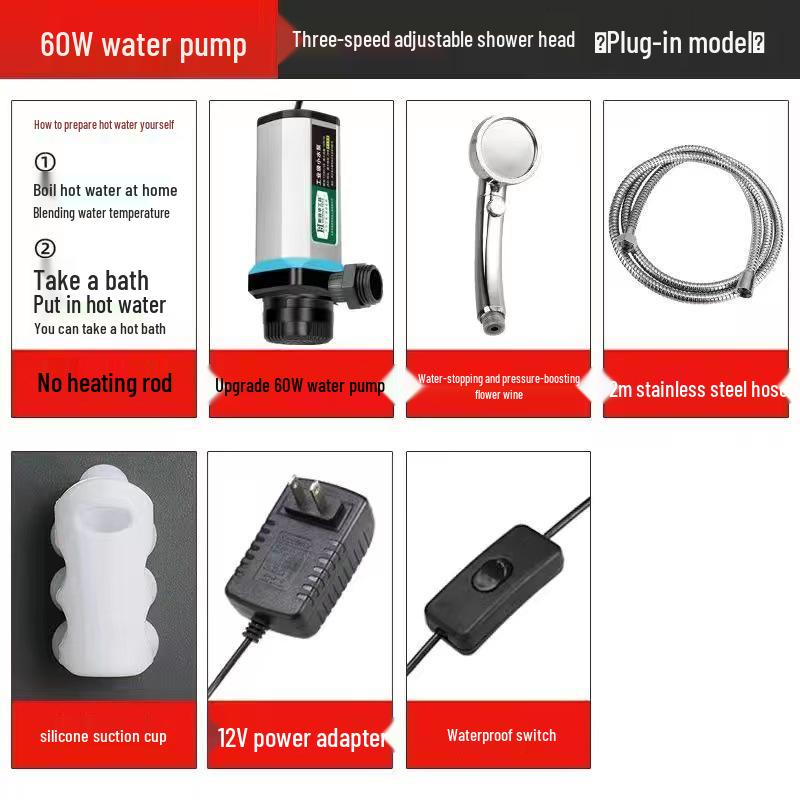 Portable Rechargeable Electric Shower Head for Dorms, Rentals, Outdoors