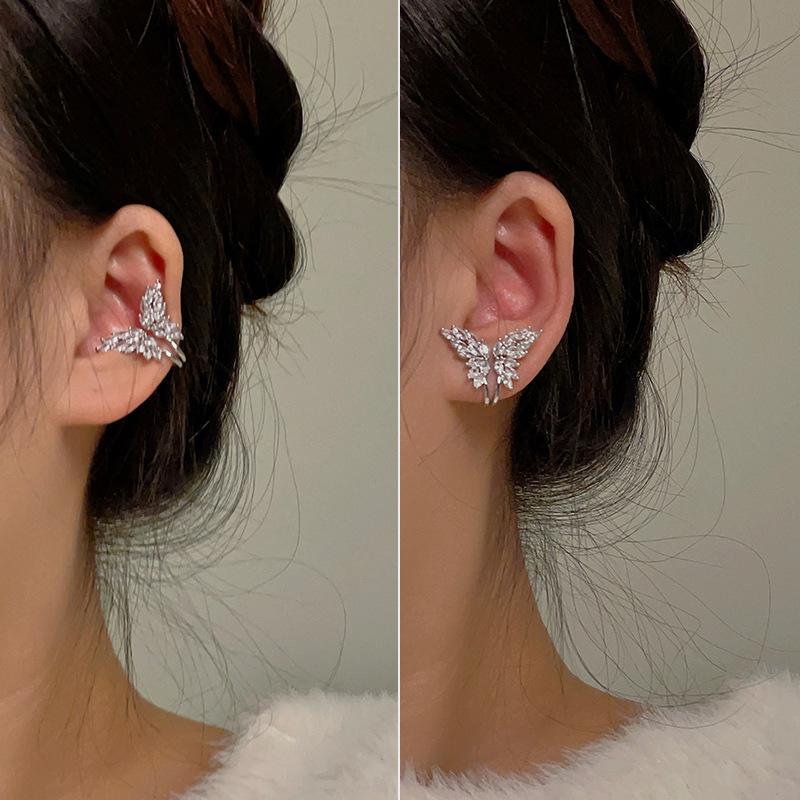 Korean Exquisite and Sweet Zircon Butterfly Earclip Without Earrings Temperament Earrings Earrings