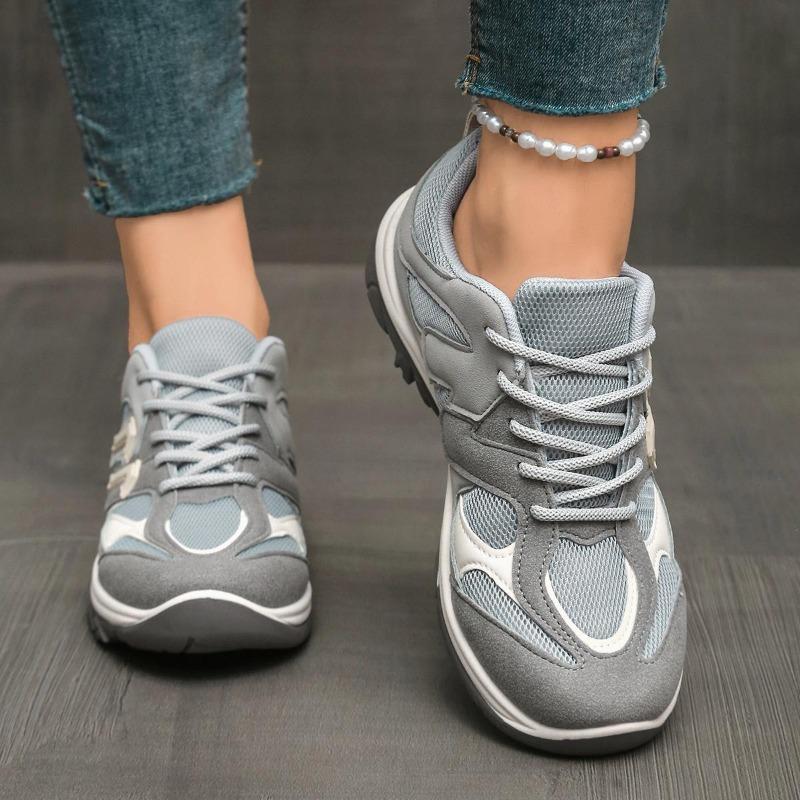 Color matching running shoes women's large size autumn new lace-up platform casual and comfortable sports shoes