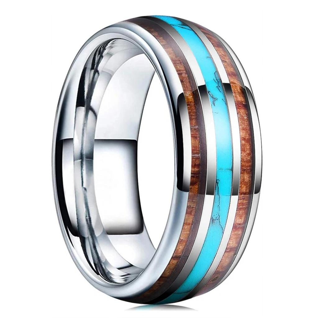 Fashion 8mm Men Titanium Wedding Rings Green Shell Inlay Stainless Steel Rings For Men Wedding Band Anniversary Birthday Gifts