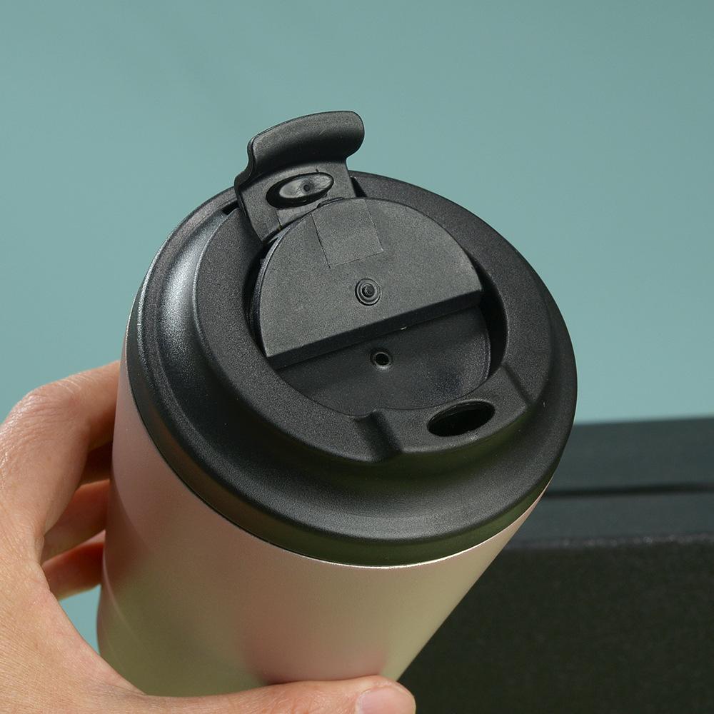 12Oz Stainless Steel Coffee Cup Thermos Cup Clamshell With Scale Inside, Simple And Portable Double-Layer Office Cup