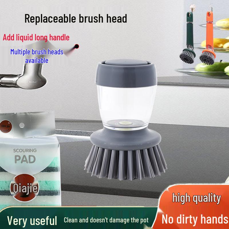 Multi-Functional Detachable Pot Brush with Automatic Liquid Dispensing, Safe for Cookware, Press-Type Cleaning Tool
