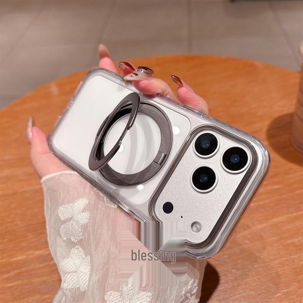iPhone 17 Pro Max Case: 360° Rotating Magnetic Stand, Transparent, Drop Protection
