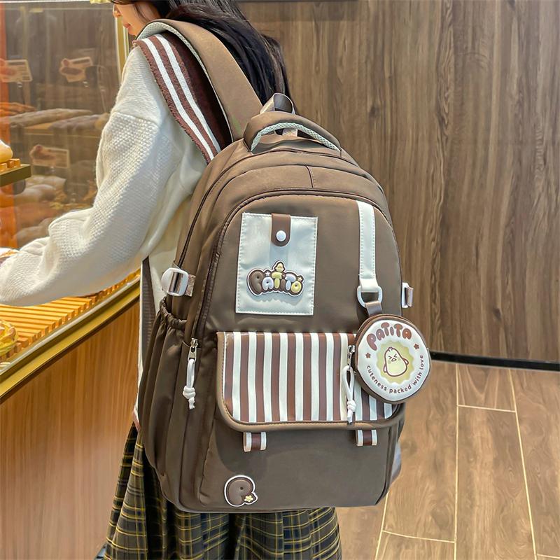 Color Block Student Schoolbag Women College Style Backpack