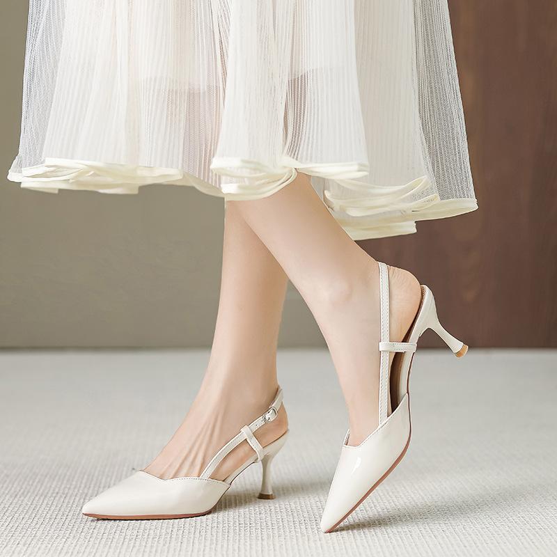 New high-heeled shallow-mouth bag-head sandals, simple pointed-toed thin-heeled comfortable soft-soled women's daily single shoes women's G6589-2