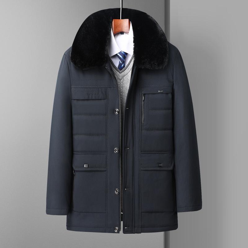 Lambskin Cotton-Padded Jacket for Middle-Aged Men and Seniors