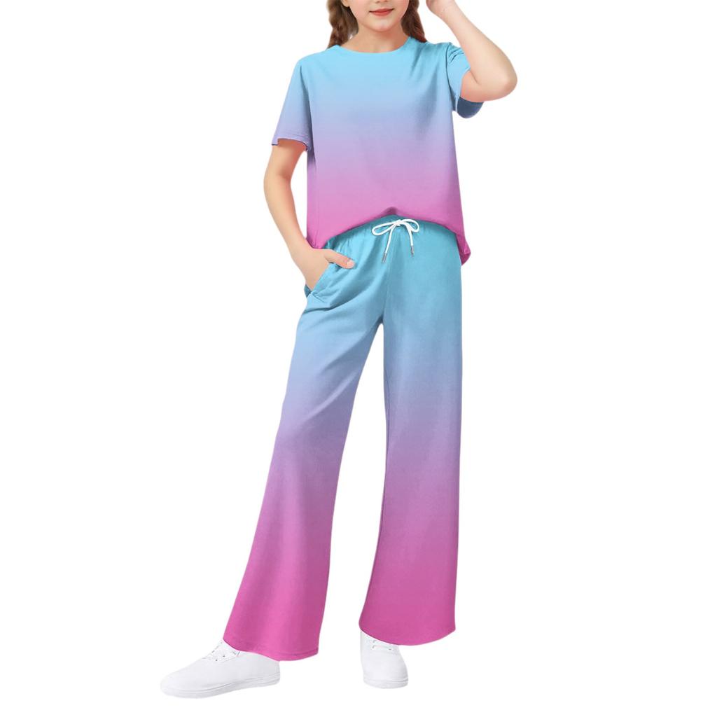 Girls' 2-Piece Set - Short Sleeve Tee & Wide Leg Pants