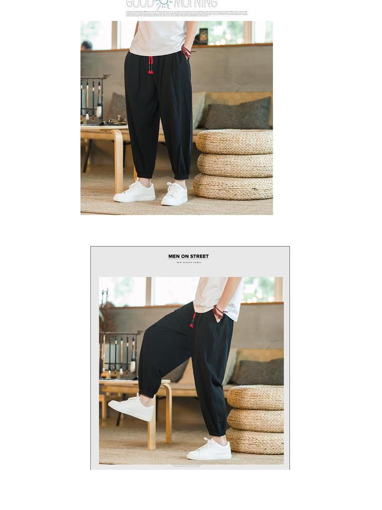2023 Sommer Japanische Übergröße Herren Baumwolle Leinen Jogger Locker Lässige Neun-Punkte-Hose