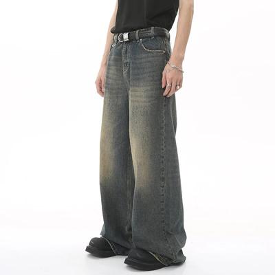 Yaz Sıkıntılı Gevşek Erkek Çok Yönlü Pantolon erkek Vintage Kot Moda Yıkanmış Sokak Rahat Geniş Bacak Kot Pantolon