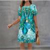 Summer Ladies 3D Printed Short Sleeve Dress Fashion Versatile Trend Breathable Casual