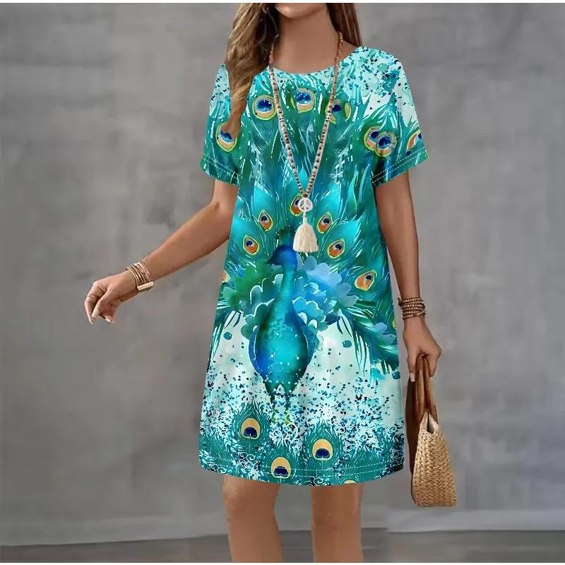 Summer Ladies 3D Printed Short Sleeve Dress Fashion Versatile Trend Breathable Casual