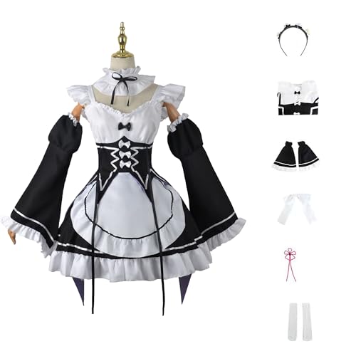 [Midoriya] Rem & Ram Cosplay Costume with 2 Wigs (Ram & Rem) (M)