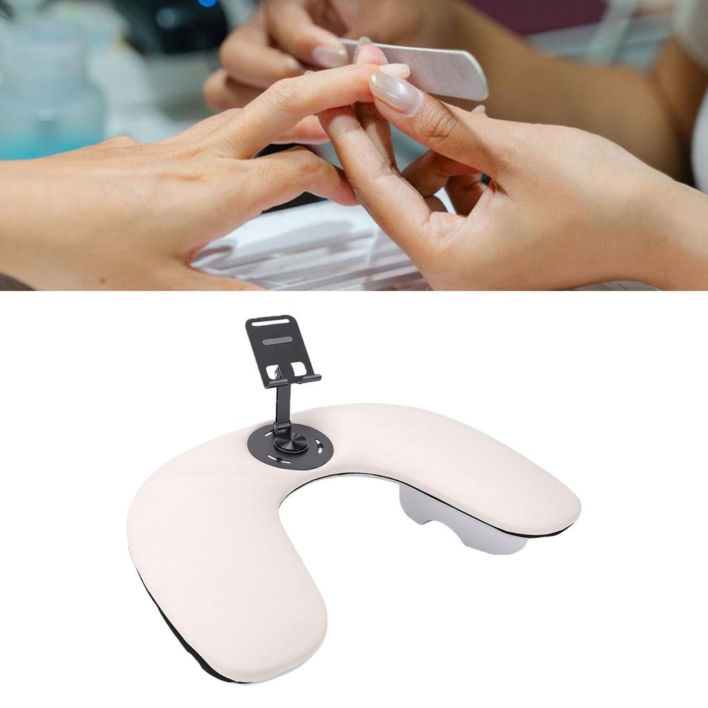 Nail Arm Rest for Nail Tech with Phone Holder U Shaped Manicure Hand Rest Tilted for Salon Home Use White