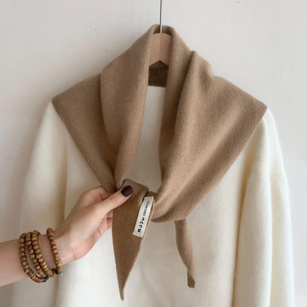 British Korean Style Niche Wool Knitted Triangular Scarf Women Headscarf Knitted Scarf Multi-functional Warm Knitted Scarf