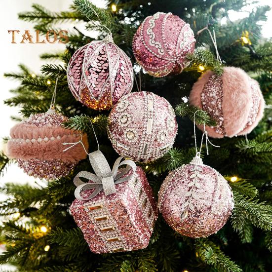 

1/6 шт. Рождественские шары, блестящие подвесные шары с пайетками, набор рождественских небьющихся шаров, украшения для свадебной вечеринки, праздничное украшение для елки G