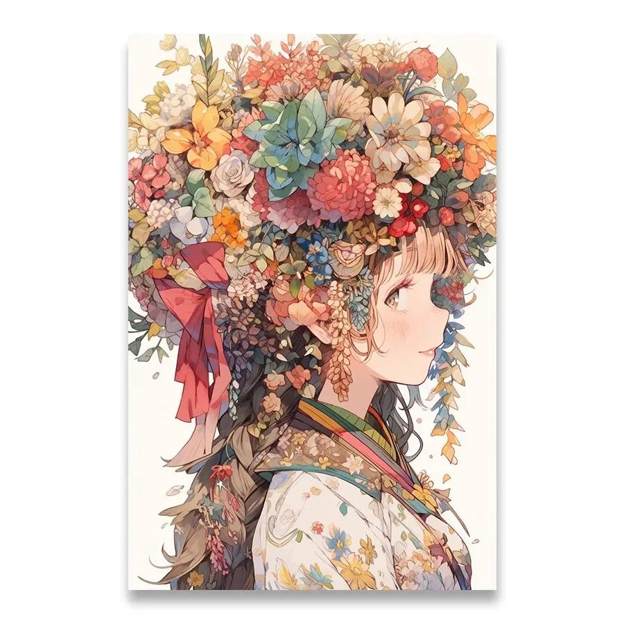 A Girl Who Loves Flowers Decorative Painting Minimalist Aesthetics Print Canvas Painting for Living Room Modern Home Decor