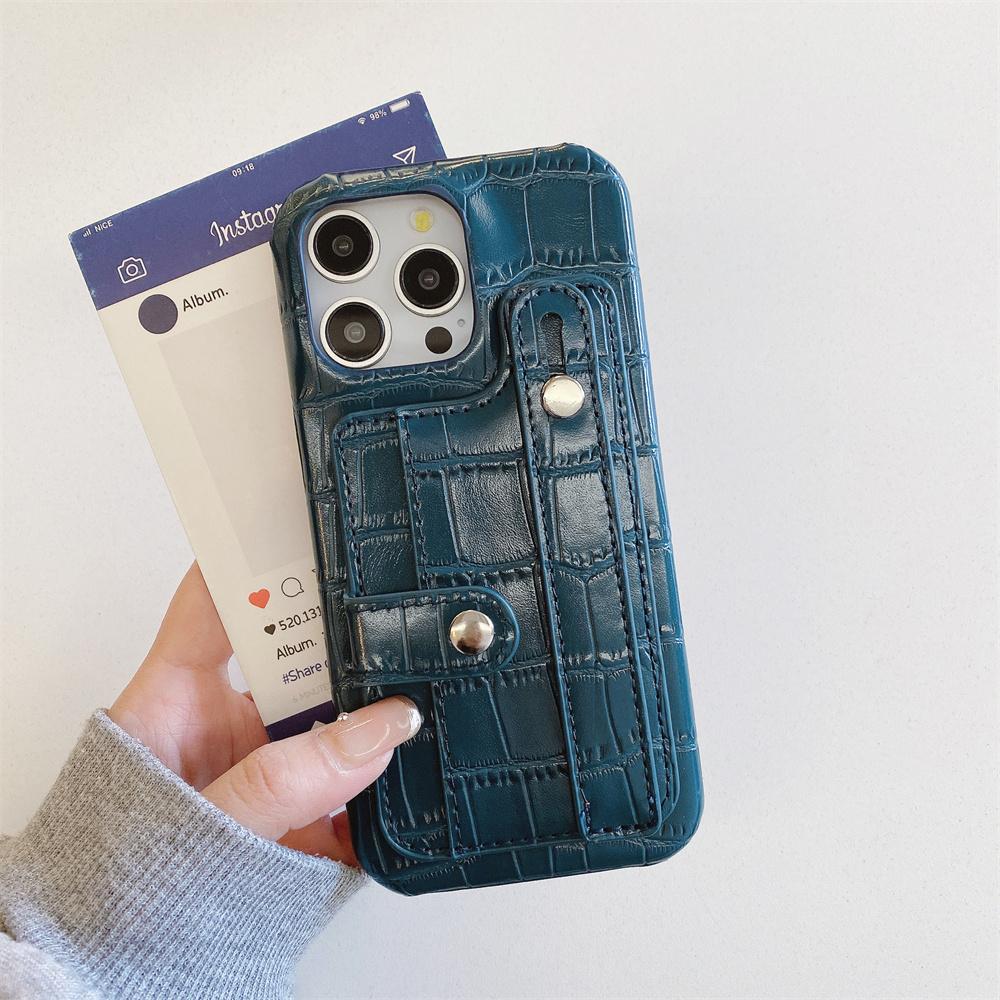 Slot Card Bag Wrist Strap Holder Leather Wallet Phone Case For iPhone 16 15 14 13 12 11 Pro Max 7 8 Plus X XR XS SE Hard Cover