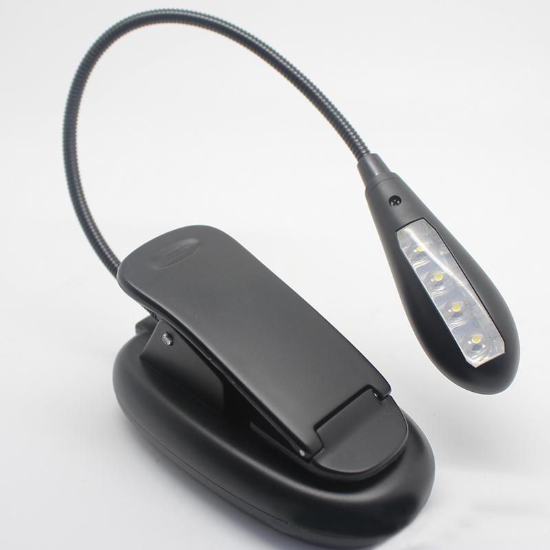 4 LED Reading Lamp Rechargeable and Flexible Gooseneck Nightlight Desktop Clip Light with Stand Music Stand Light