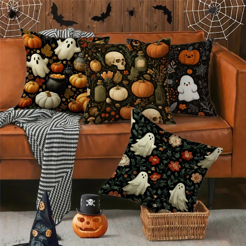 Halloween-Themed Ghost And Pumpkin Pillowcasessuitable For Sofa Car Bedroom Decorative Cushion Cover Pillow Cover